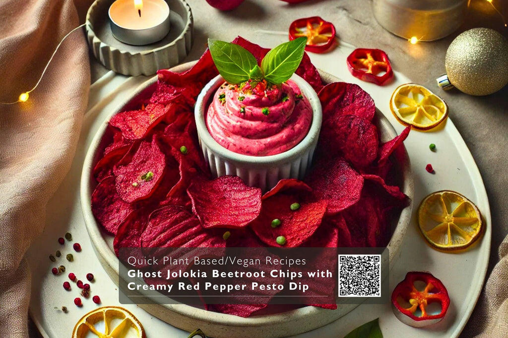 plant_based_recipes_20th_jan_25_ghost_jolokia_beetroot_chips_with_creamy_red_pepper_pesto_dip