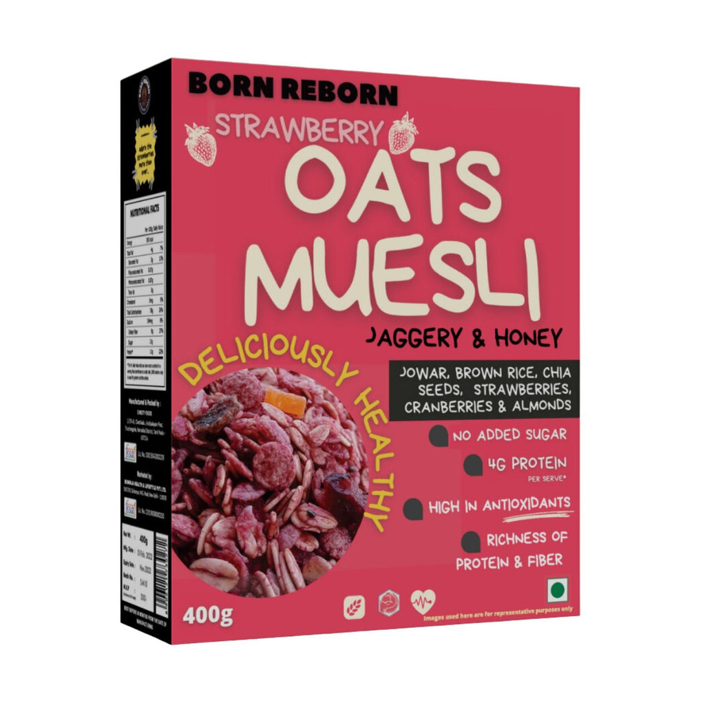 Born-Reborn-Oats-Muesli-Strawberry-with-Honey-&-Jaggery-Breakfast-Cerea400g-Front