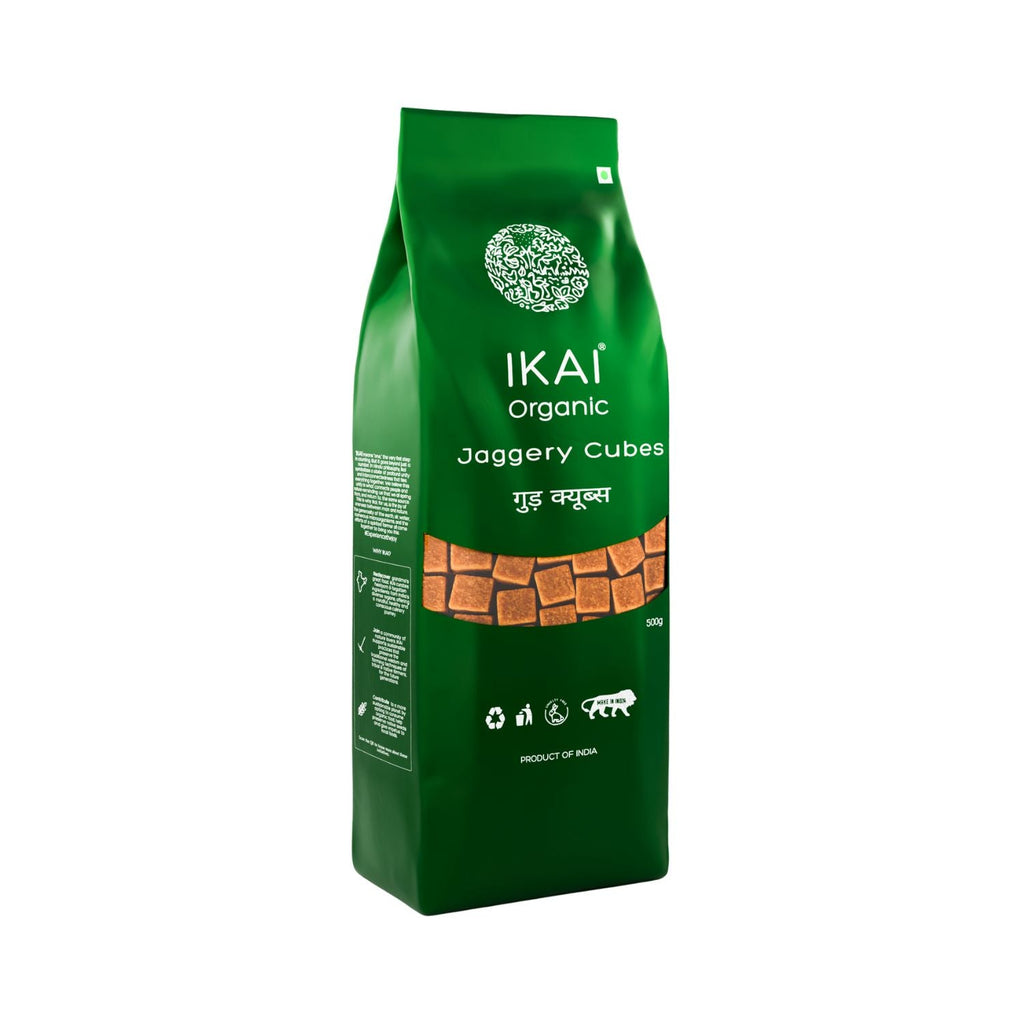 ikai-organic-jaggery-cubes-green-pack-on-white-background