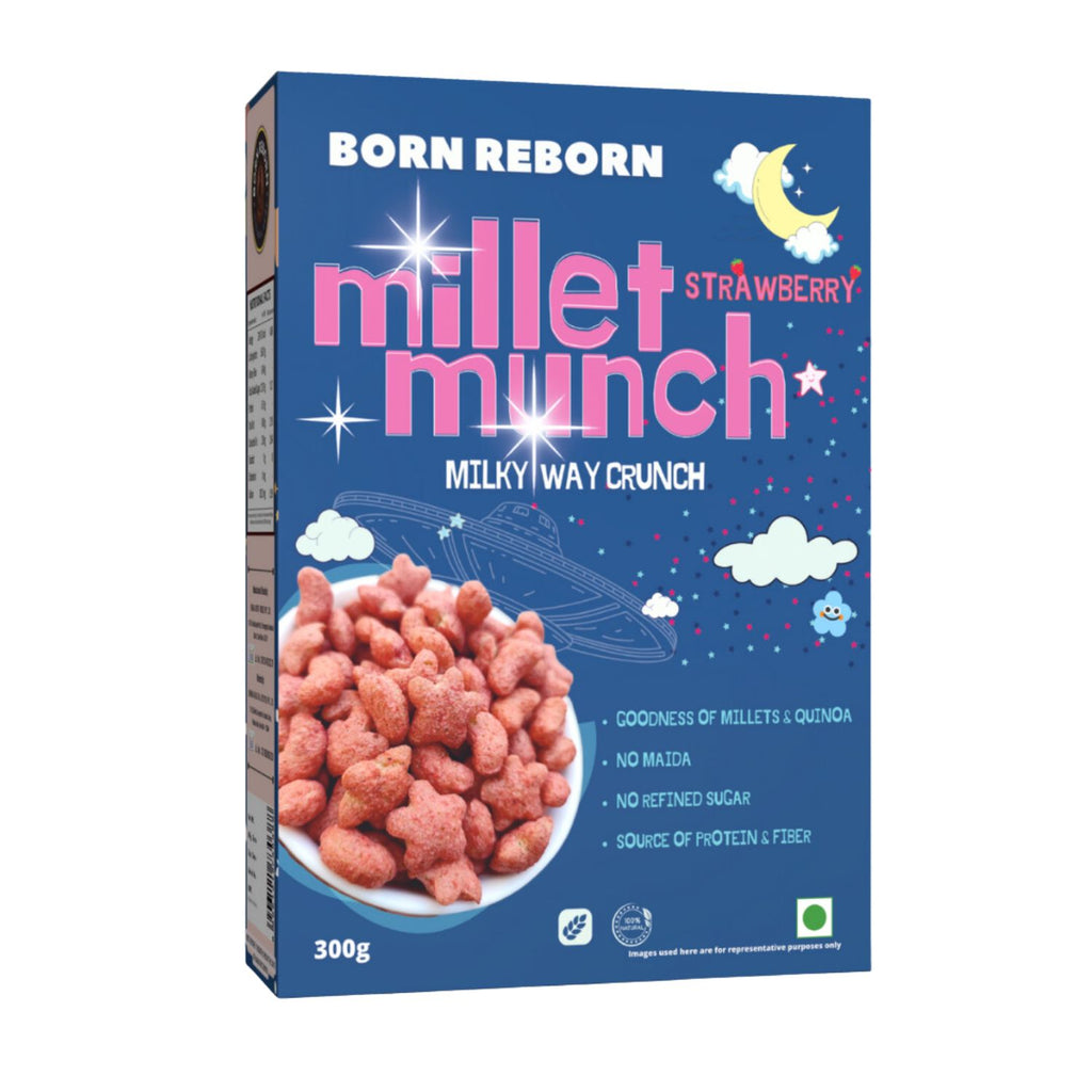 Born-Reborn-Millet-Munch-Milky-Way-Crunch-Strawberry-Breakfast-Cereal-300g-Front