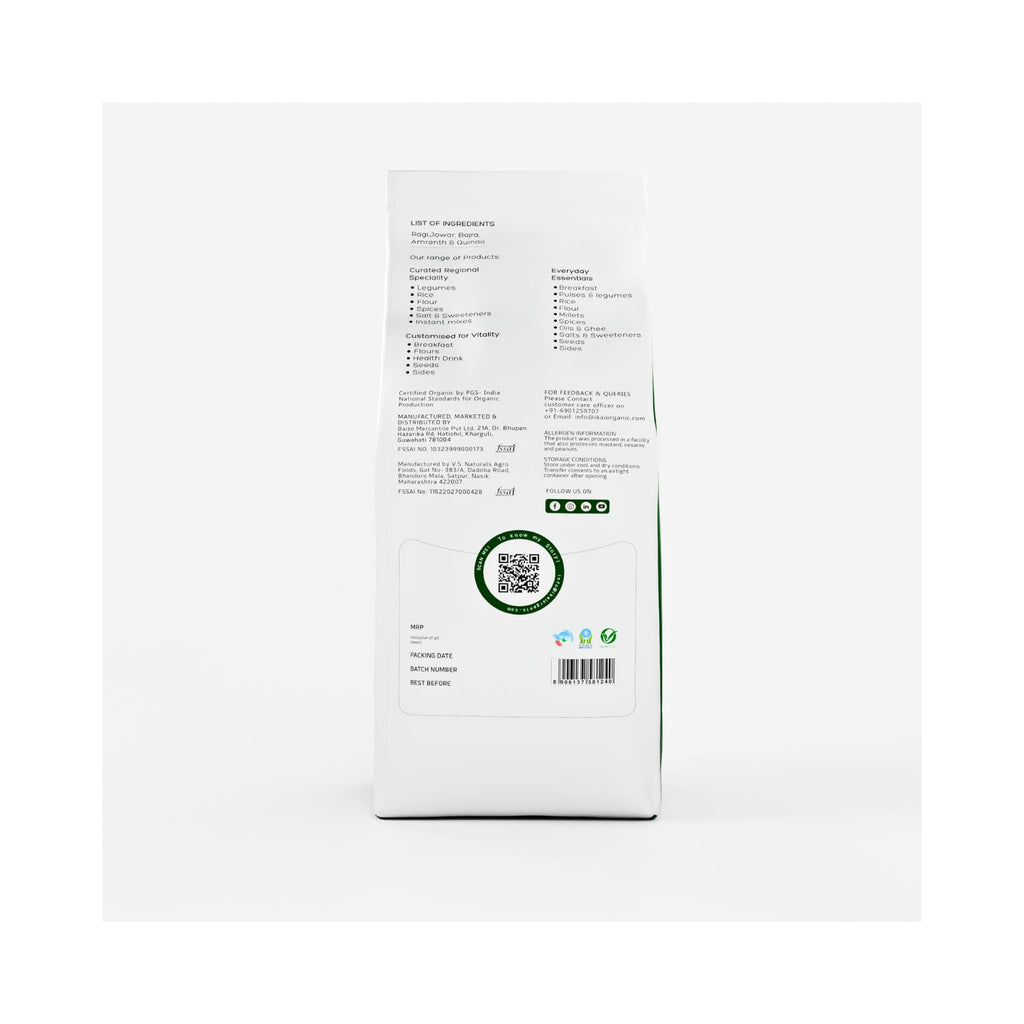 Product packaging with text and a QR code on a white background