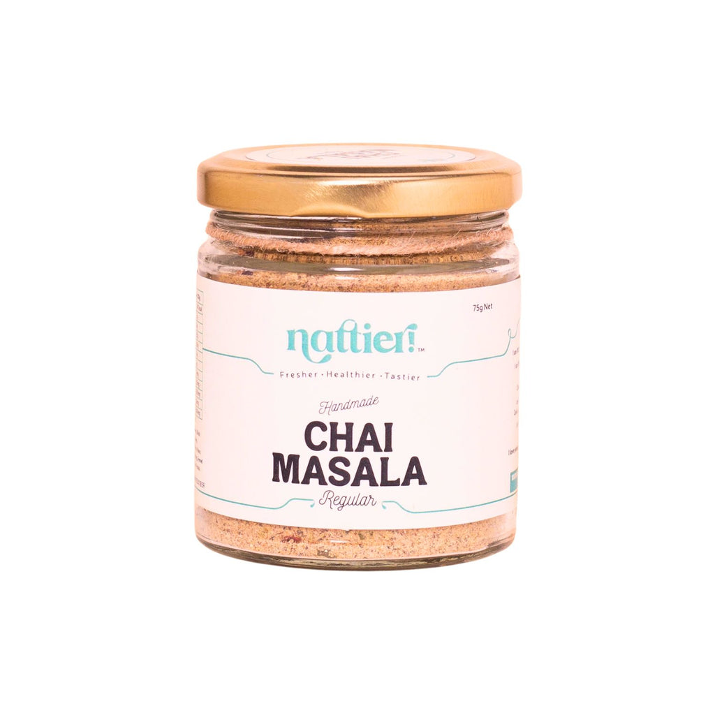 Jar of Chai Masala with 'nattier' branding on a white background