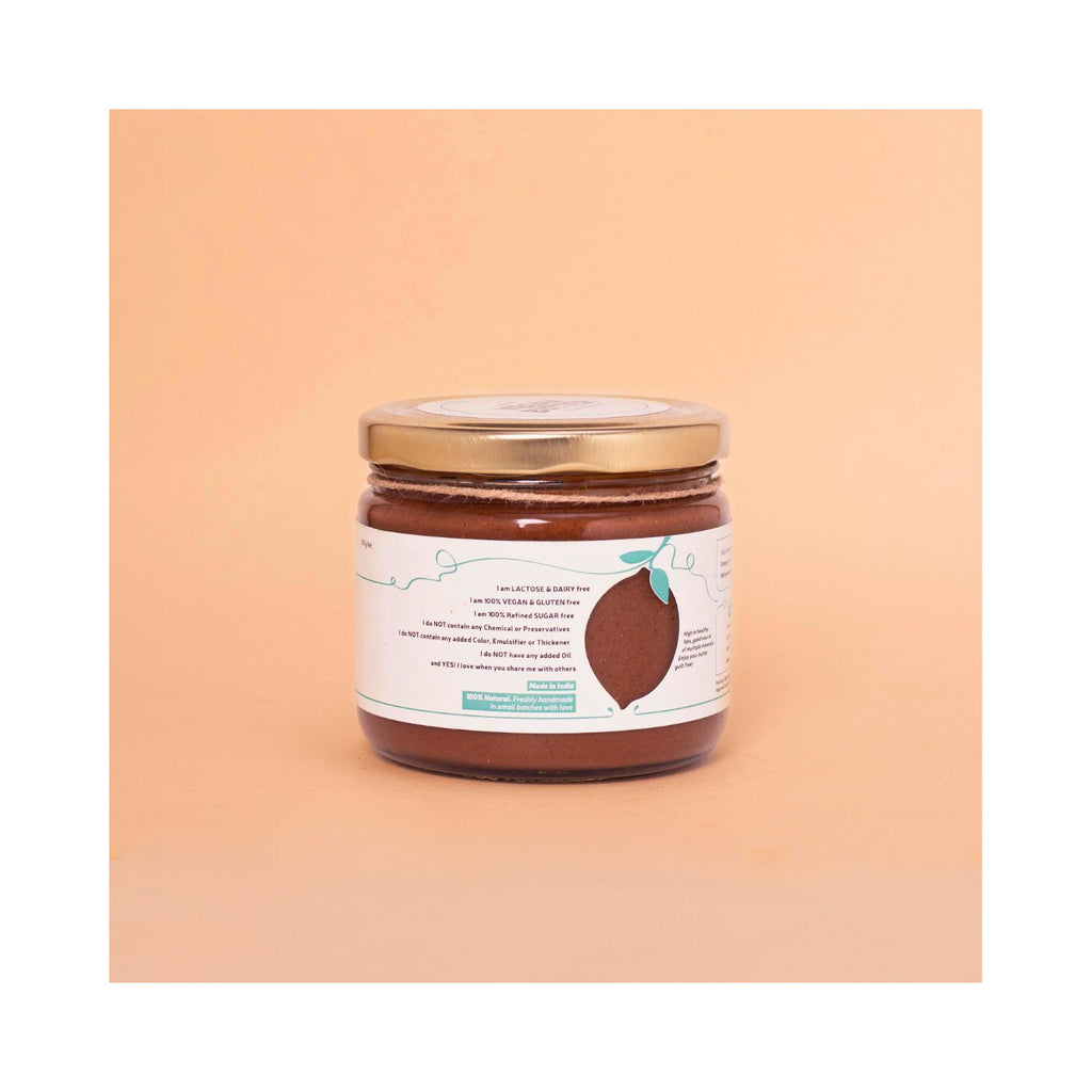Jar of vegan butter with benefits label on a peach background