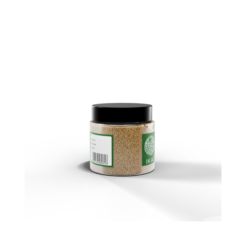 Jar of Ikai seasoning on a white background