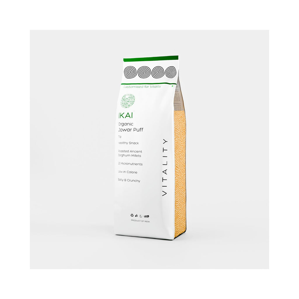 Ikai Organic Jowar Puff with visible branding on a white background
