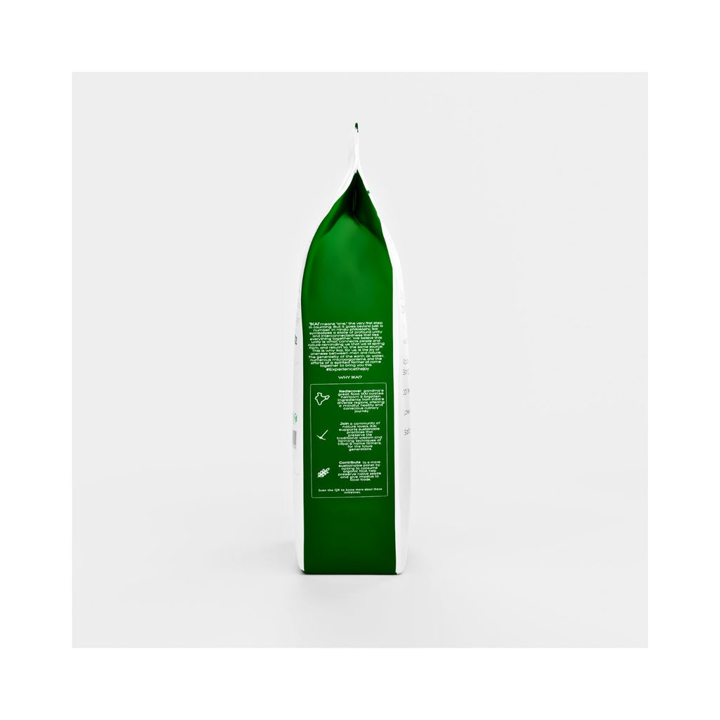 Green package of Ikai Organic Jowar Puff with text on a white background