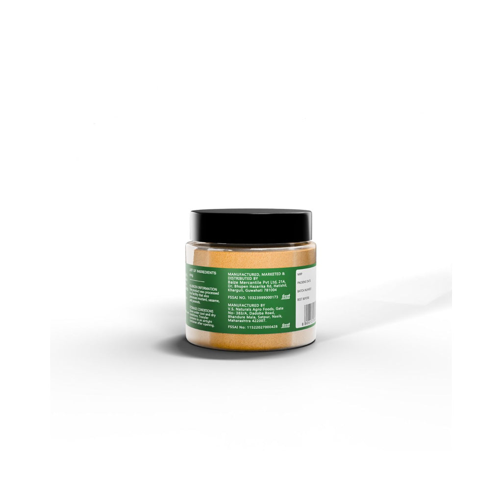 Jar of IKAI Natural Asafoetida with a green label on a white background showing manufacturing info