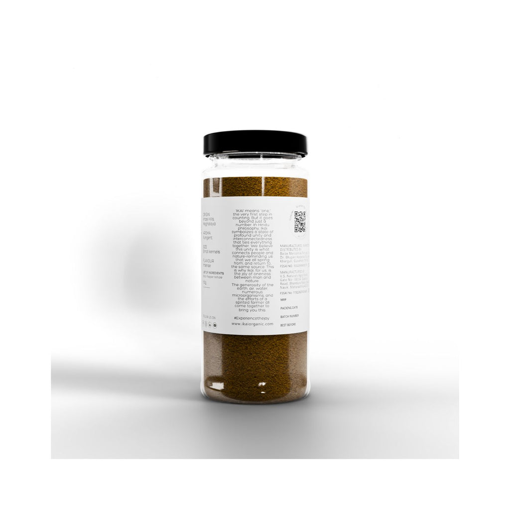 Jar of IKAI Natural Black Pepper Whole Sohmrit with a label on a white background showing IKAI meaning