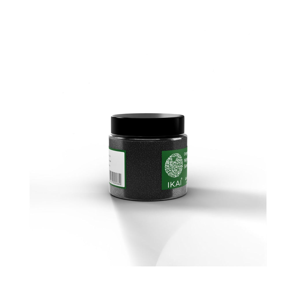 transparent jar with a green label on a white background