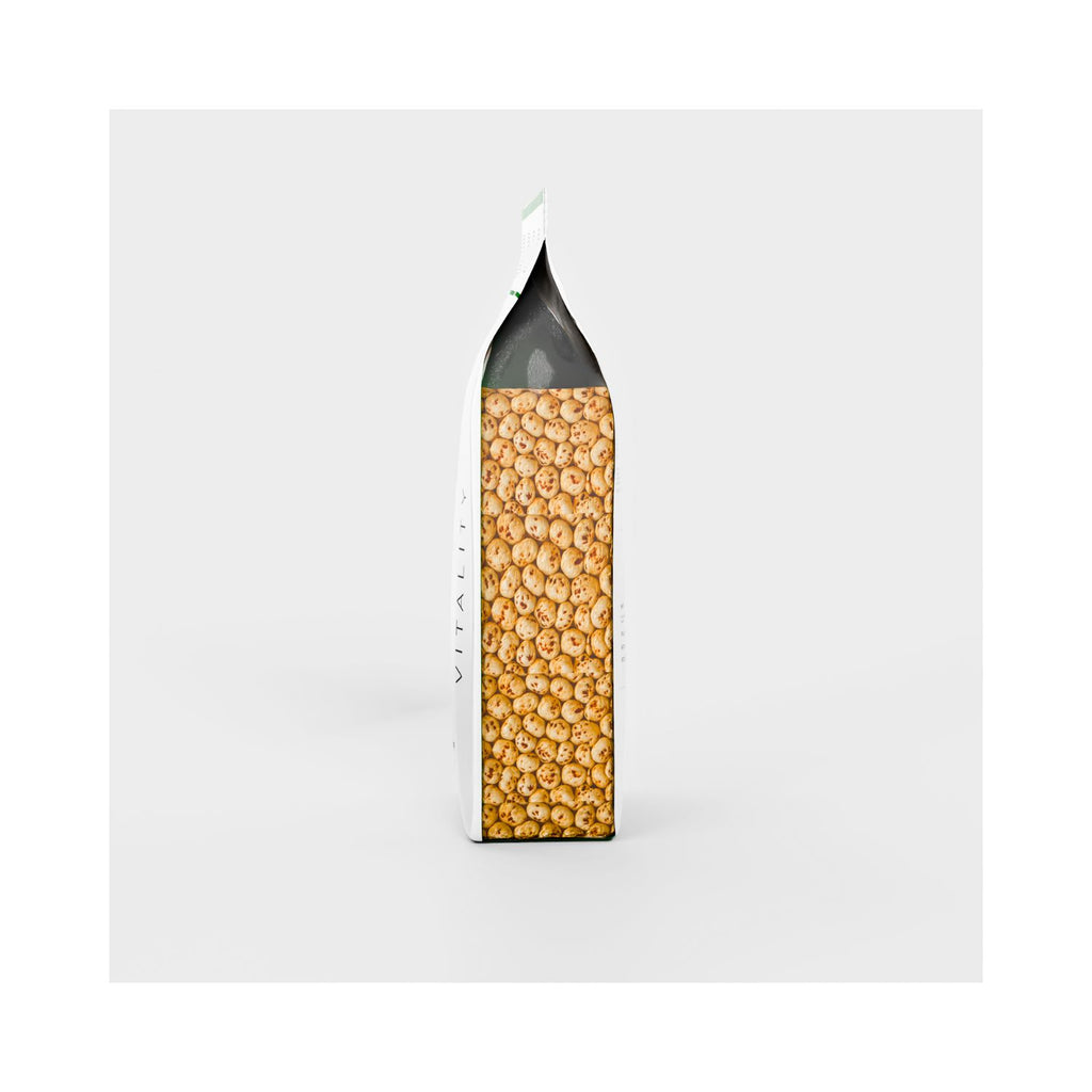 Pack of Ikai natural roasted rock salt makhana with transparent pack view on a white background