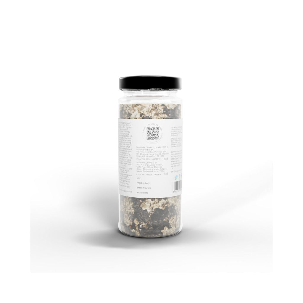 Jar of IKAI Natural Stone Flower with a black lid and manufacturing on a white label on a white background