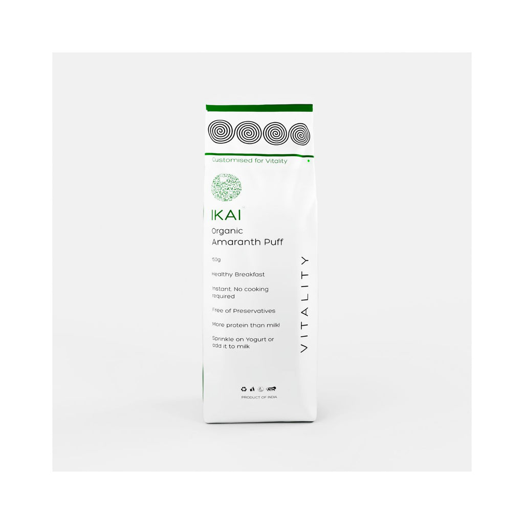 Ikai Organic Amaranth Puff packaging on a white background