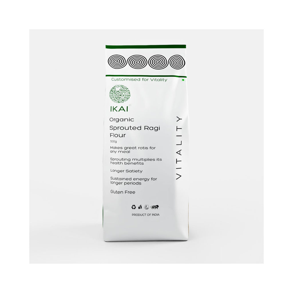 IKAI Organic Sprouted Ragi Flour package on a white background