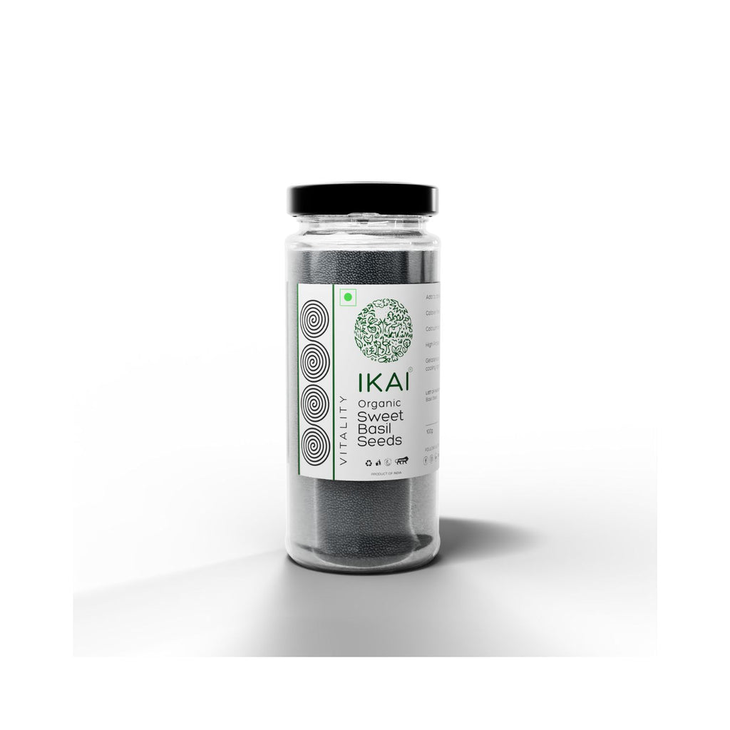 Jar of IKAI organic sweet basil seeds on a white background smaller image