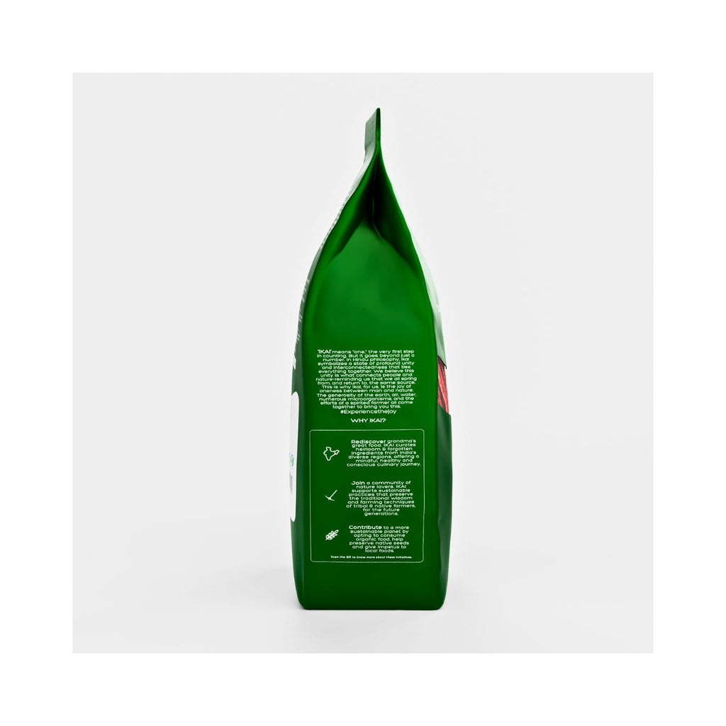 Ikai red chilli dried green product packaging with text on a white background