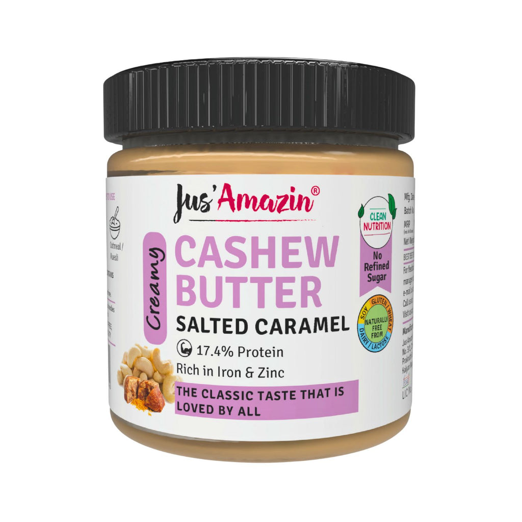 jus_amazin_creamy_cashew_butter_salted_caramel_17.4__protein_vegan_200g_jar_front