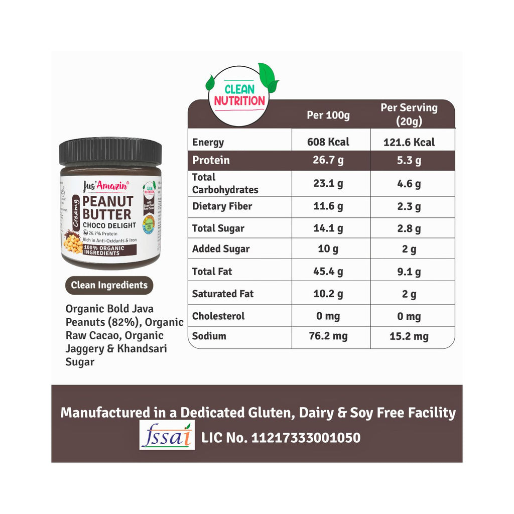 jus_amazin_creamy_organic_peanut_butter_choco_delight_26.7__protein_vegan_200g_jar_nutrition