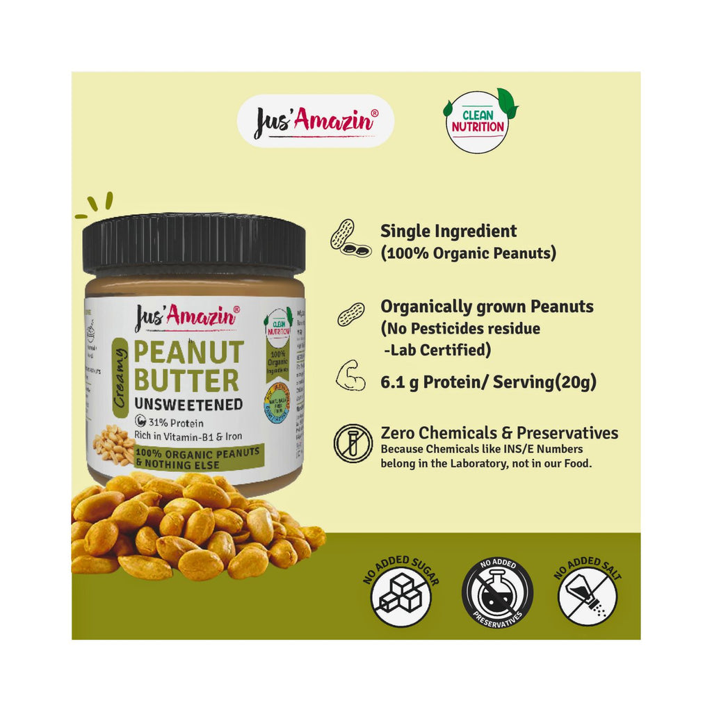 jus_amazin_creamy_organic_peanut_butter_unsweetened_31__protein_vegan_200g_jar_benefits