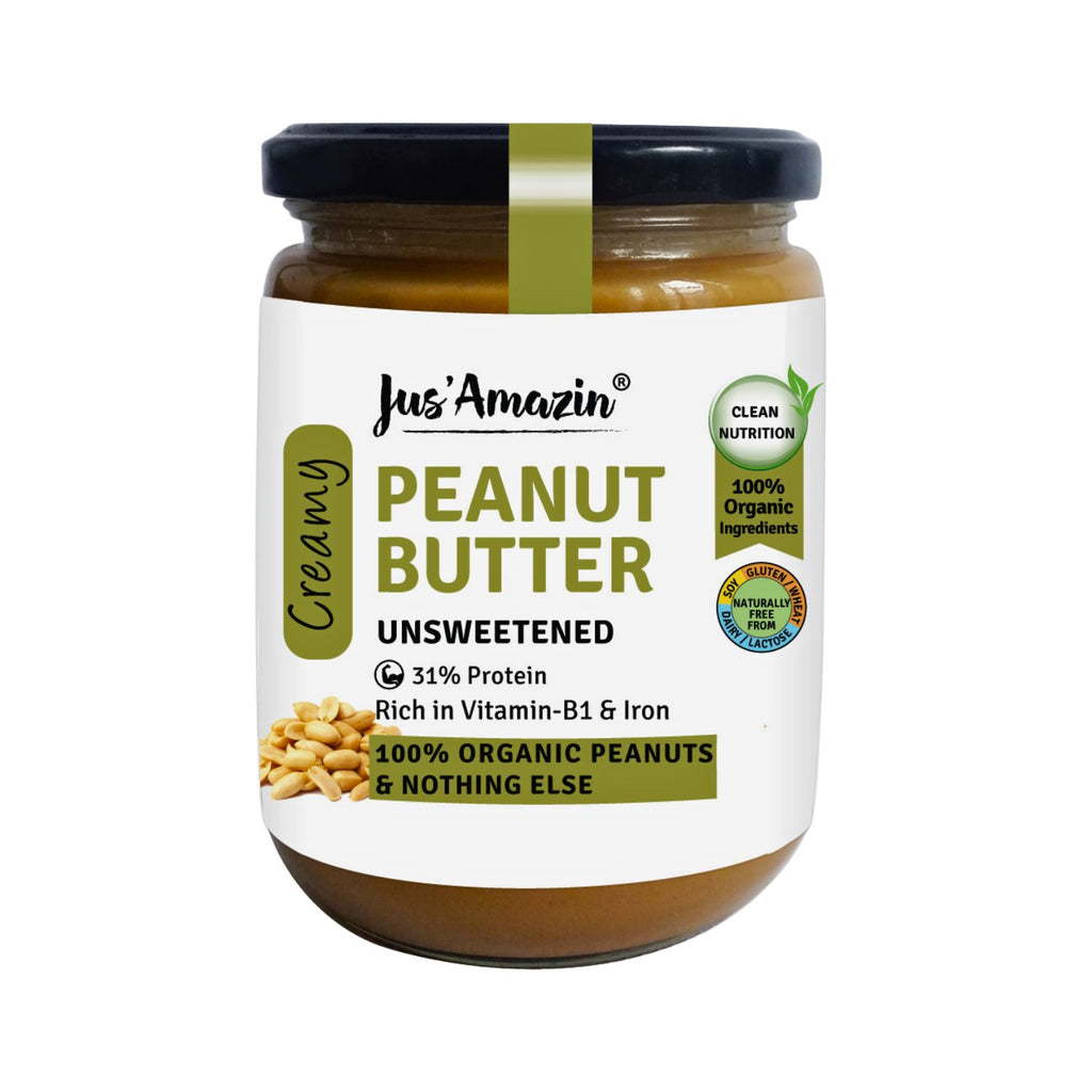 jus_amazin_creamy_organic_peanut_butter_unsweetened_31__protein_vegan_500g_jar_front