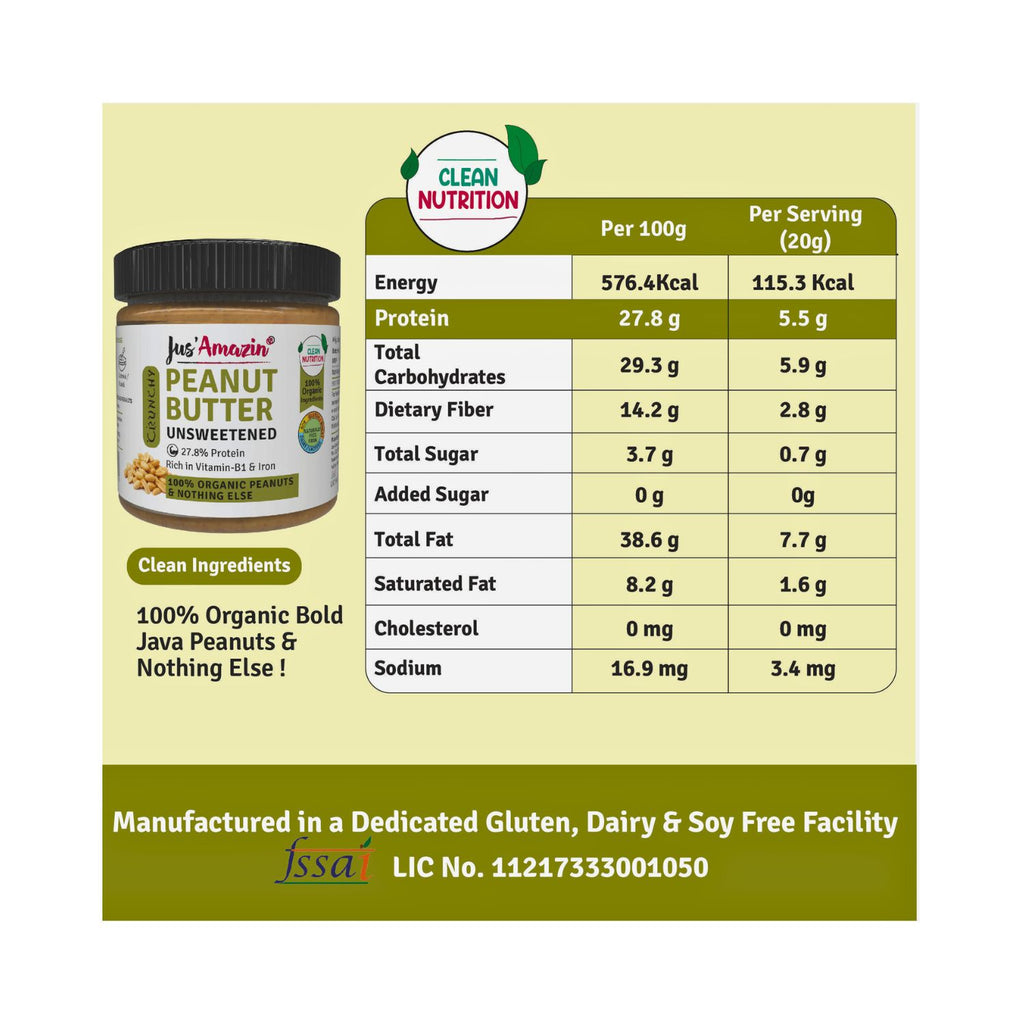 jus_amazin_crunchy_organic_peanut_butter_unsweetened_28__protein_vegan_200g_jar_nutrition