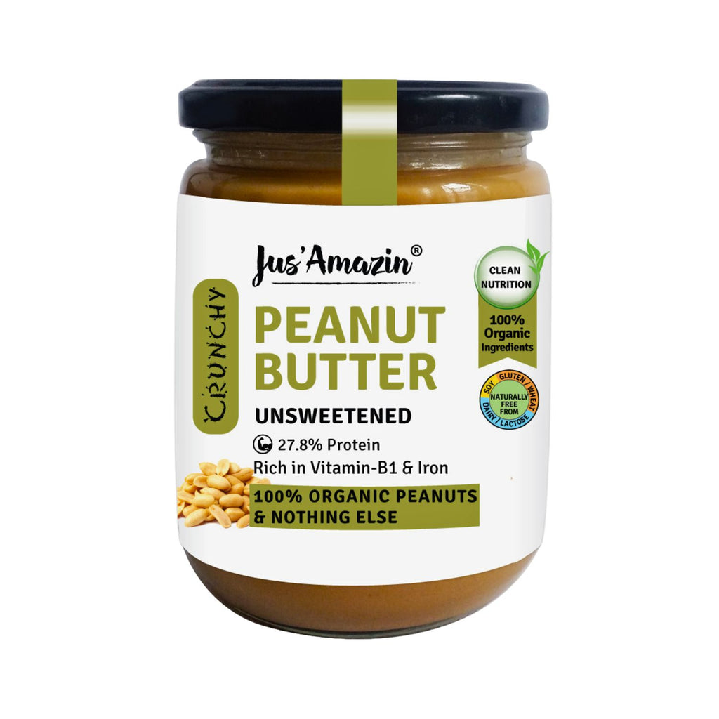 jus_amazin_crunchy_organic_peanut_butter_unsweetened_28__protein_vegan_500g_jar_front