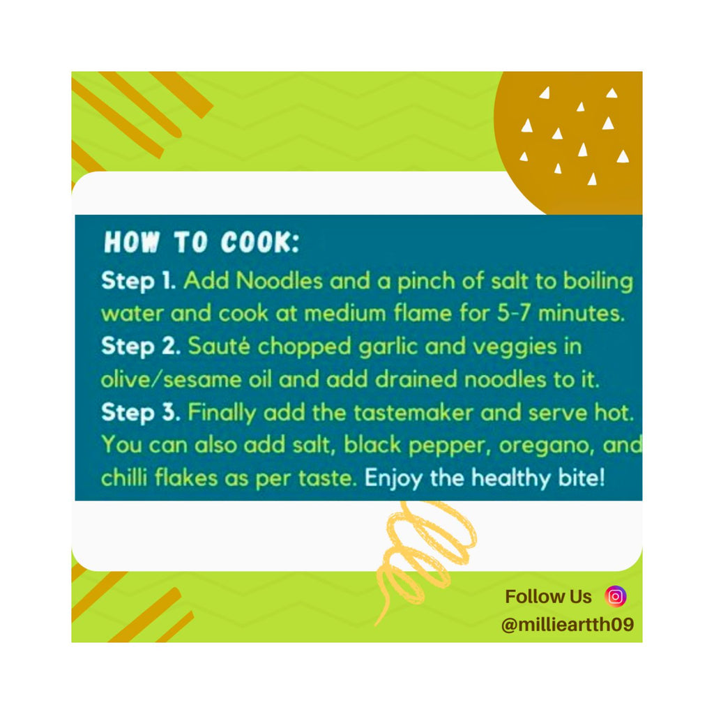 Instructions for cooking noodles with colorful design elements on a white background
