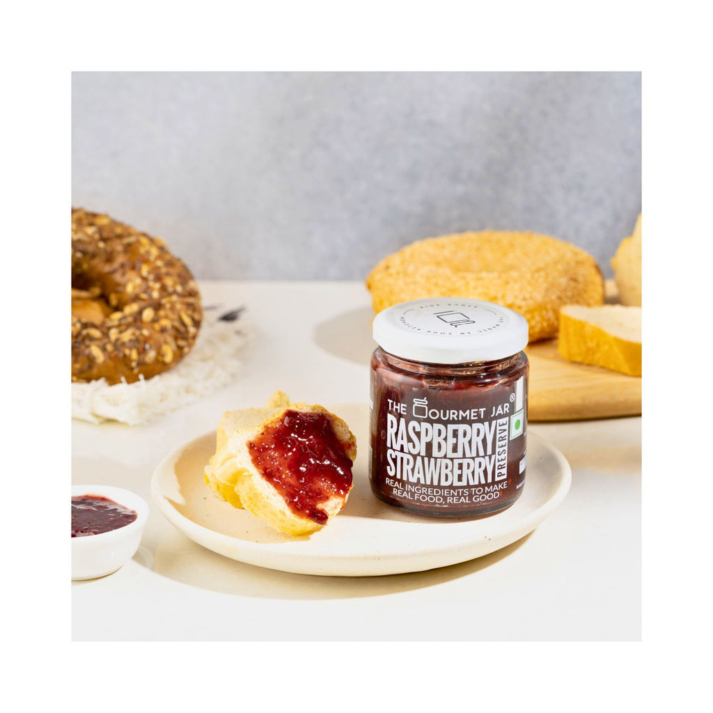 the_gourmet_jar_raspberry_strawberry_preserve_230g_jar_front_lifestyle
