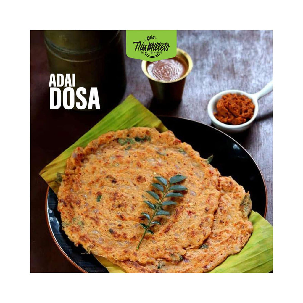 tru_millets_dosa_combo_adai_dosa_mix_pack_of_4_500g_plated_dish
