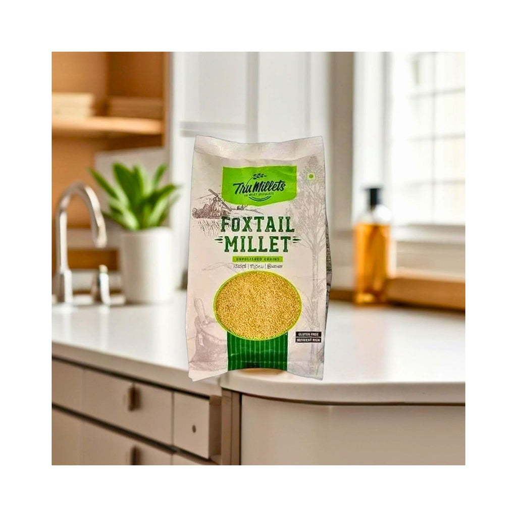 tru_millets_millet_comb_foxtail_millet_pack_of_3_1.5kg_pack_front_on_kitchen_table