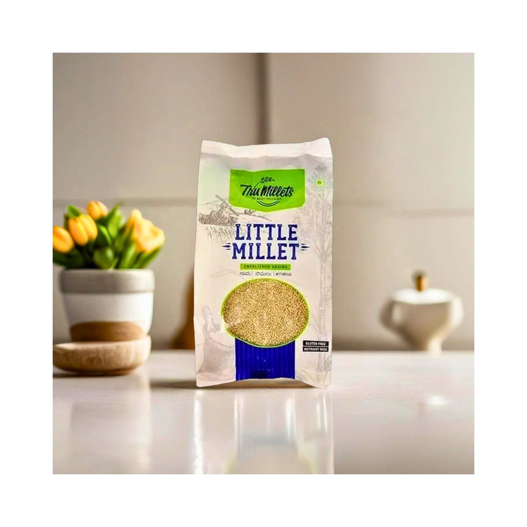 tru_millets_millet_comb_little_millet_pack_of_3_1.5kg_pack_front_on_kitchen_table