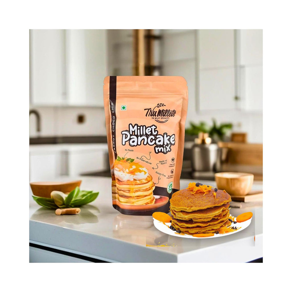 tru_millets_pancake_comb_carrot_pancake_mix_pack_of_8_600g_pack_front_plated_pancakes