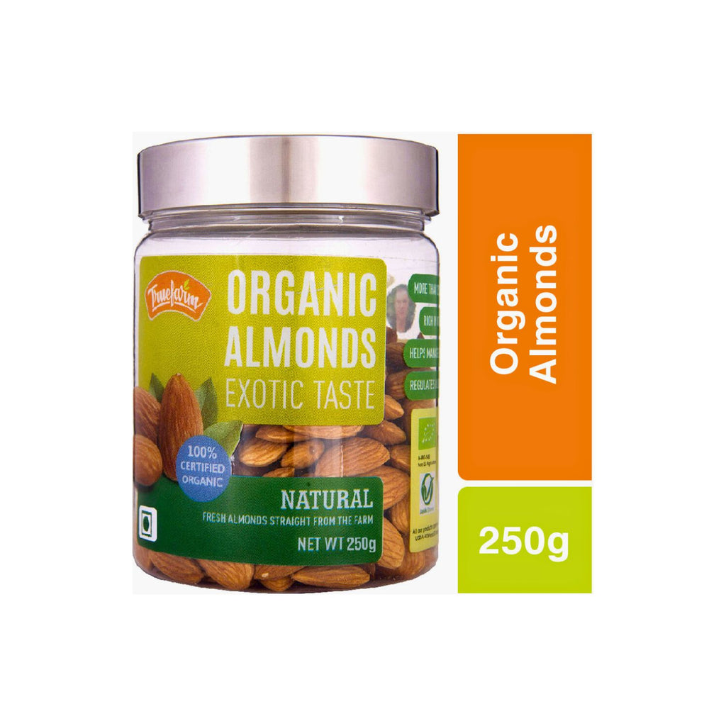 truefarm_organic_almonds_natural_250g_jar_front_weight_label