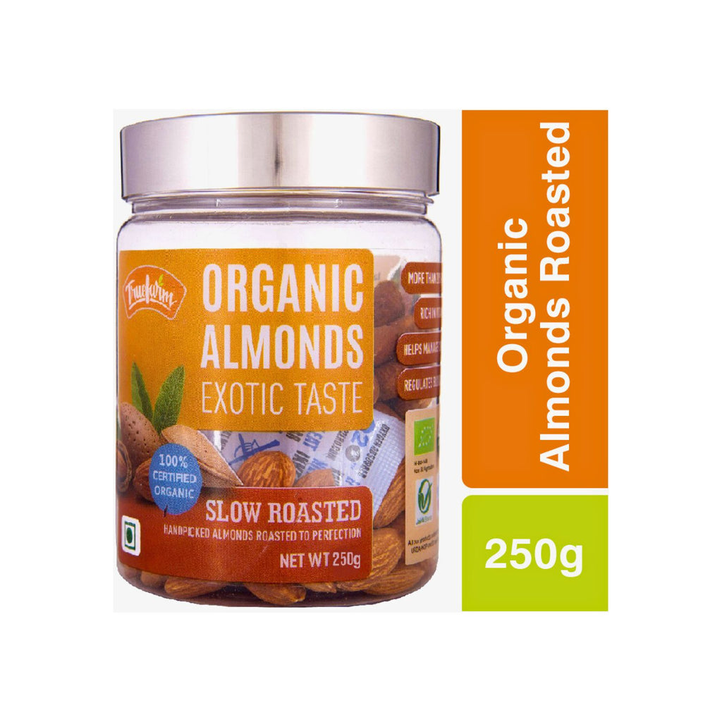 truefarm_organic_almonds_roasted_250g_tin_front_weight_label