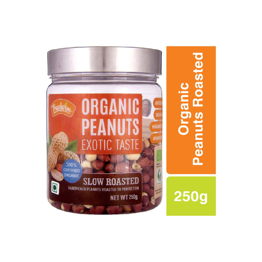 truefarm_organic_peanuts_roasted_250g_jar_front_weight_label